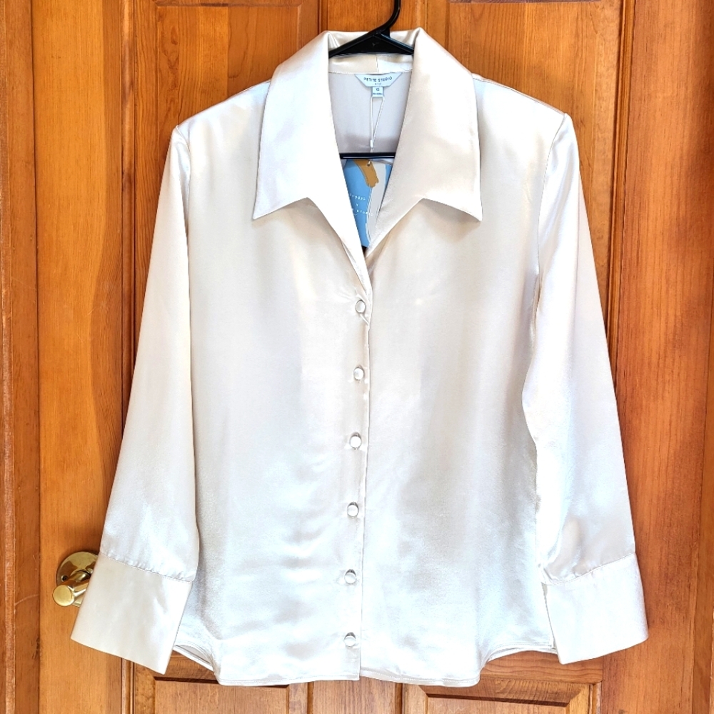 Petite Studio silk shirt in buttermilk (cream) color and size XS. New with tags
